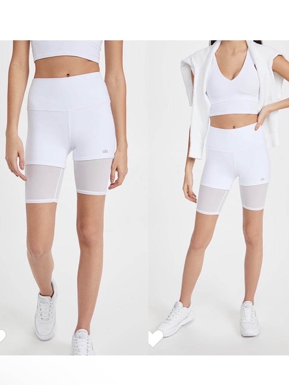 Alo Womens Yoga Workout Shorts Large White w/Mesh Layer